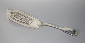 A George IV pierced silver fiddle pattern fish slice, by Lias, Lias & Lias, London, 1829, 30.3cm,