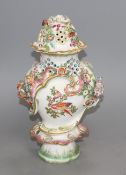 A Chelsea gold anchor frill vase and cover, c.1765, 28cm Condition: With losses to the encrusted