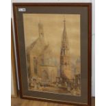 Manner of Samuel Prout, watercolour, View of Nuremberg, 68 x 47cm Condition: Heavily faded with