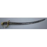 A Georgian infantry officer's sword, fine gilt hilt, the curved blade gilt etched with GR and