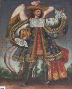 Cusco School, oil on canvas, The Archangel Gabriel, 39.5 x 30cm, unframed Condition: Oil on