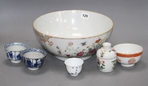 A group of six Chinese porcelain bowls, 6.2cm to 29cm diameter Condition: The large Qianlong bowl is