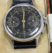 A gentleman's rare 1930's WWII German Military stainless steel Urania manual wind chronograph