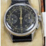 A gentleman's rare 1930's WWII German Military stainless steel Urania manual wind chronograph