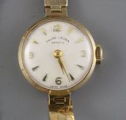 A lady's 1960's 9ct gold Fauve Leuba manual wind wristwatch, on a 9ct gold bricklink bracelet, gross