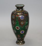 A Japanese cloisonne vase, with mons decoration, 27cm Condition: One distinct bruise going down to