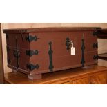 A North European painted iron bound trunk, W.83cm Condition: Some scuffing to the top along with old