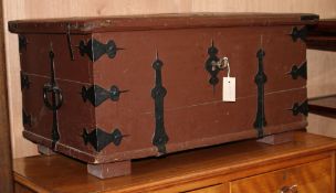 A North European painted iron bound trunk, W.83cm Condition: Some scuffing to the top along with old