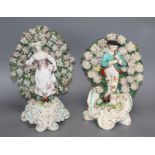 Two large Derby bocage figures, c.1775, 26.5 and 28.5cm Condition: Both with typical small losses to