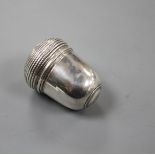 An 18th century silver acorn shaped nutmeg grater, maker's mark only, David Field?, 37mm, gross 18