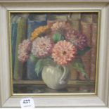 Aileen Engleton (1902-1984), oil on canvas, Still life of flowers in a white jug, signed, 24 x 24cm