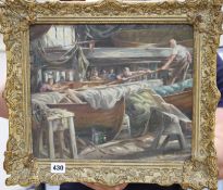 Aileen Engleton (1902-1984), oil on canvas, Hampton Court, Watercraft Lifeboat Makers, signed,