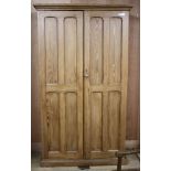 An Edwardian pitched pine hall cupboard, with two panelled doors enclosing two fixed shelves and
