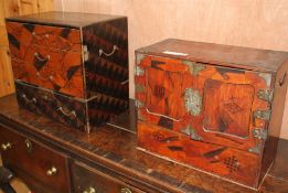 Two Japanese parquetry and lacquer chests, largest W.48cm Condition: - larger chest with four long