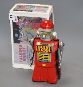 A Yonezawa (Japan) battery-operated Talking Robot (replacement box), robot 26cm Condition: some