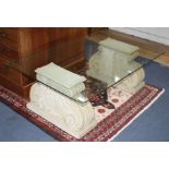A Haddon style glass top coffee table, W.122cm D.81cm H.43cm Condition: Good untouched condition.