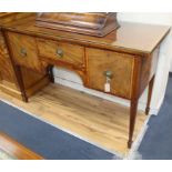 A George III mahogany and satinwood banded sideboard, W.144cm D.56cm H.94cm Condition: Still