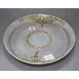 A Studio pottery tray, decorated with ivy leaves, seal mark to rim JC, diameter 35cm Condition: A