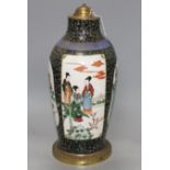 A Chinese enamelled porcelain vase, mounted as a table lamp, height overall 46cm, height of vase