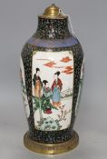 A Chinese enamelled porcelain vase, mounted as a table lamp, height overall 46cm, height of vase