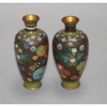 A pair of Japanese cloisonne vases, height 15cm Condition: Minor firing spots and wear to the