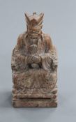 A Chinese stone carving of an immortal, possibly 19th century, height 19.5cm