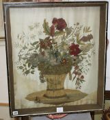 An early Victorian silk and woolwork panel depicting flowers in a basket, 60 x 51cm Condition: