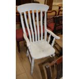 A Victorian painted pine and beech Windsor lathe back chair Condition: Joints a little wobbly, paint