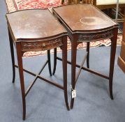 A pair of Edwardian mahogany occasional tables, W.58cm D.35cm H.67cm Condition: First table with