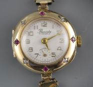 A lady's mid 20th century 14k, ruby and diamond set Precista manual wind dress wrist watch, on