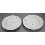 A pair of Chelsea Gotzkowsky type flower moulded dinner plates, c.1755, spur marks only, 24.5cm