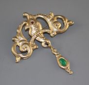 A 20th century Norwegian Thune 830S gilt white metal drop brooch, modelled as a parakeet amid