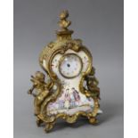 A late 19th century Austrian ormolu and enamel miniature timepiece, height 14cm Condition: Gilding