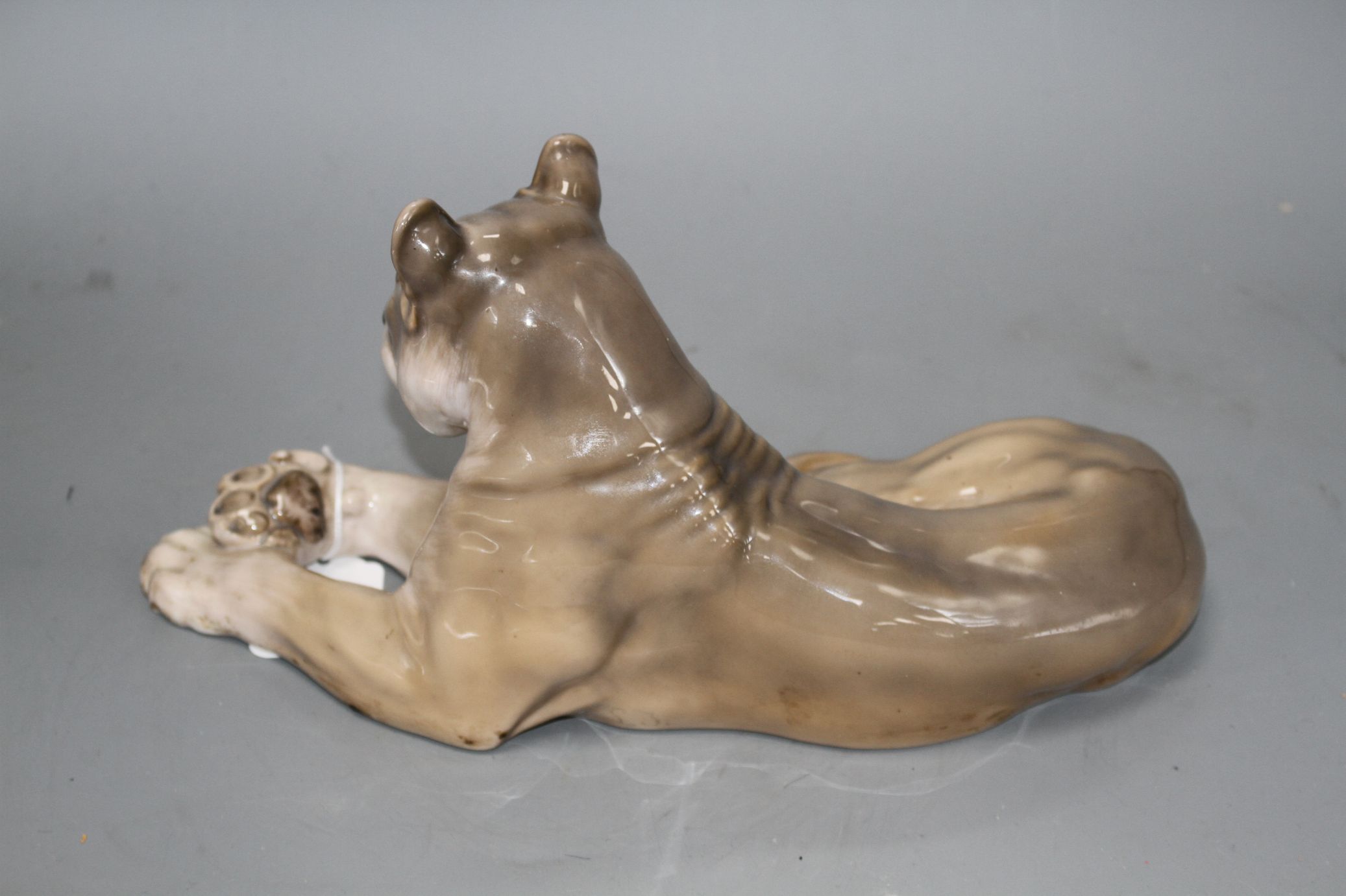 A Royal Copenhagen lioness, model no. 804, L. 31cm Condition: A bit grubby but in good condition, - Image 2 of 3