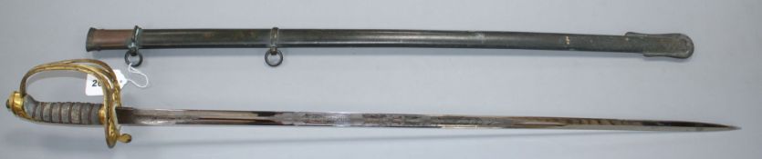 A Victorian infantry officer's sword, the polished etched blade by J.B. Johnstone, gilt hilt and