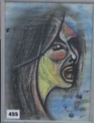 Arturo Caskisko??? , mixed media, Head of a woman, signed, 29 x 20cm Condition: Slight undulation of