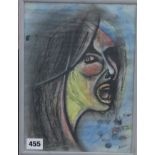 Arturo Caskisko??? , mixed media, Head of a woman, signed, 29 x 20cm Condition: Slight undulation of