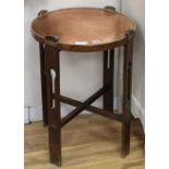An Arts & Crafts circular copper top oak occasional table, Diam.52cm Condition: Top has been
