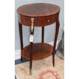 A pair of Louis XVI style oval two tier occasional tables, W.45cm Condition: Both with some very
