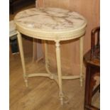 A Louis XVI style cream painted occasional table with marble top, W.67cm D.49cm H.74cm Condition: