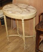 A Louis XVI style cream painted occasional table with marble top, W.67cm D.49cm H.74cm Condition: