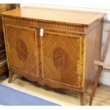 A George III style satinwood and rosewood bowfront side cabinet, W.108cm, D.55cm H.91.5cm Condition: