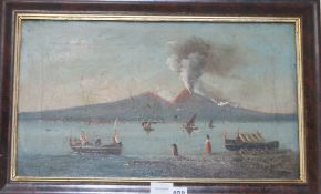 19th century Italian School, oil on canvas, View of the Bay of Naples with Vesuvius erupting, 29 x