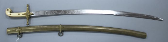 A Victorian general officer's mameluke sword, gilt hilt, ivory grips, the etched blade by Ranken &