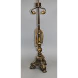 An early 20th century French bronze lamp base, lacks shade, height 71cm Condition: Rubbing to the
