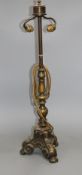 An early 20th century French bronze lamp base, lacks shade, height 71cm Condition: Rubbing to the