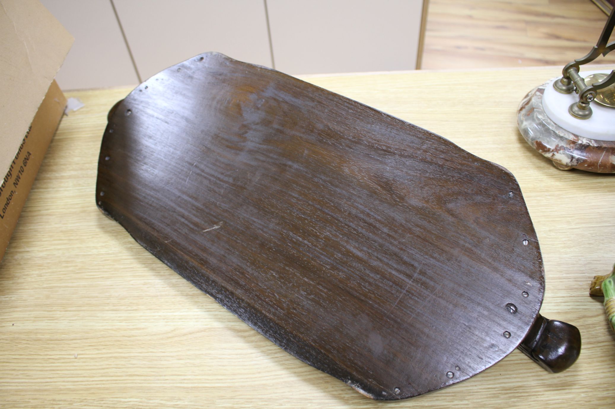A Burmese carved hardwood tray, 70cm Condition: In good condition, minor scuffing to underside - Image 4 of 4