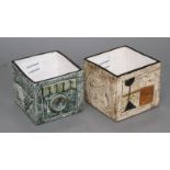 Two Troika cube vases, by Teo Bernatowitz, c.1974 and Ann Lewis, c.1971, height 8cm and 8.5cm