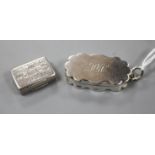 A Victorian silver rectangular vinaigrette, Edward Smith, Birmingham, 1846 and one other