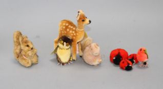 A group of vintage Steiff and other soft toy animals Condition:- Possy squirrel - a little faded and